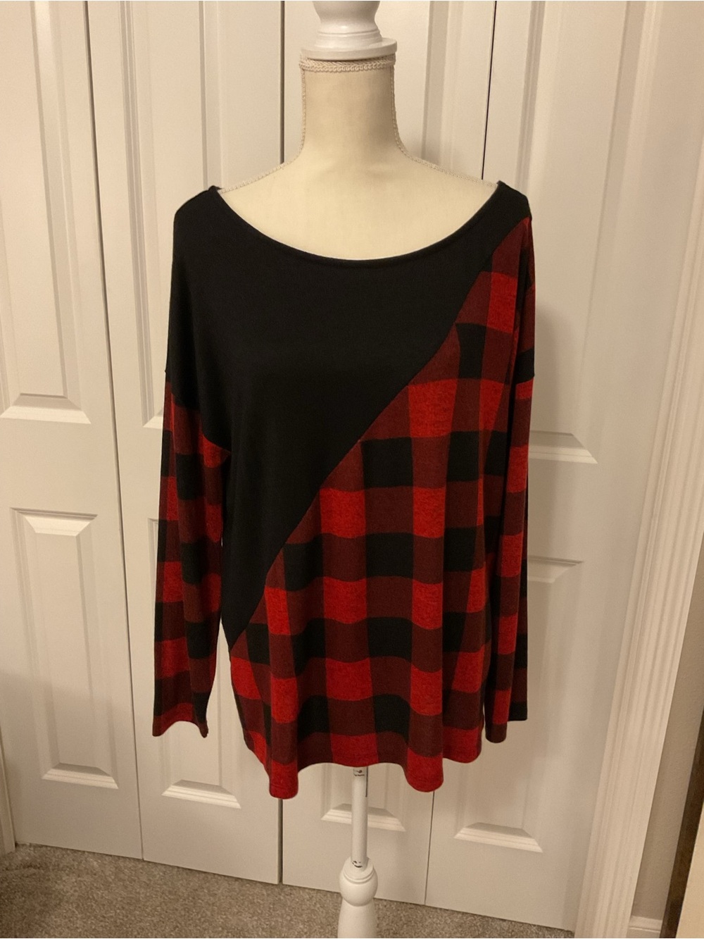Cato Buffalo Plaid Color Block Long Sleeve Top Size Large EUC